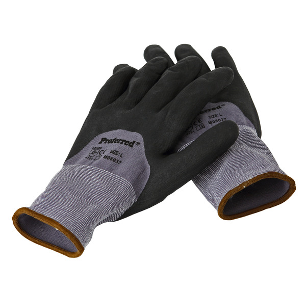 M05039 PROFERRED INDUSTRIAL GLOVES - XXL BLACK NITRILE / GRAY LINER WITH PALM DOTS