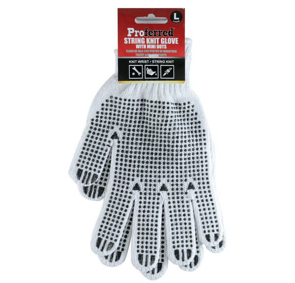 M05128 PROFERRED INDUSTRIAL GLOVES - L POLY/COTTON KNITTED NATURAL COLOR W/ PVC DOTS