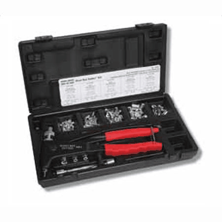 M39315 M39315 Rivet Nut Setter tool in a plastic case with 8-32, 10-24, 10-32 and 1/4-20.