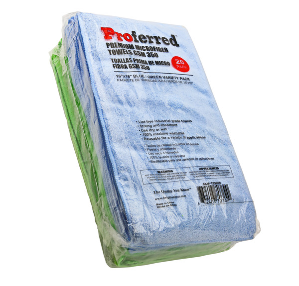 T99050 PREMIUM MICROFIBER TOWELS GSM 350 - 16" x 16" Blue / Green Variety pack