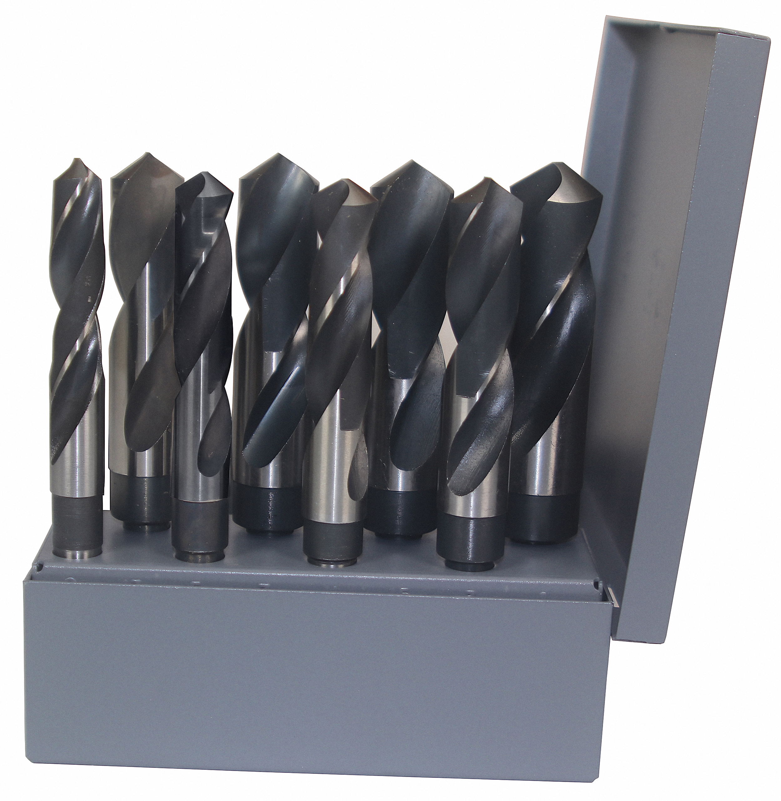8 Piece HSS Black and Bright Reduced Shank HSS Drill Bit Set, 9/16" - 1"
