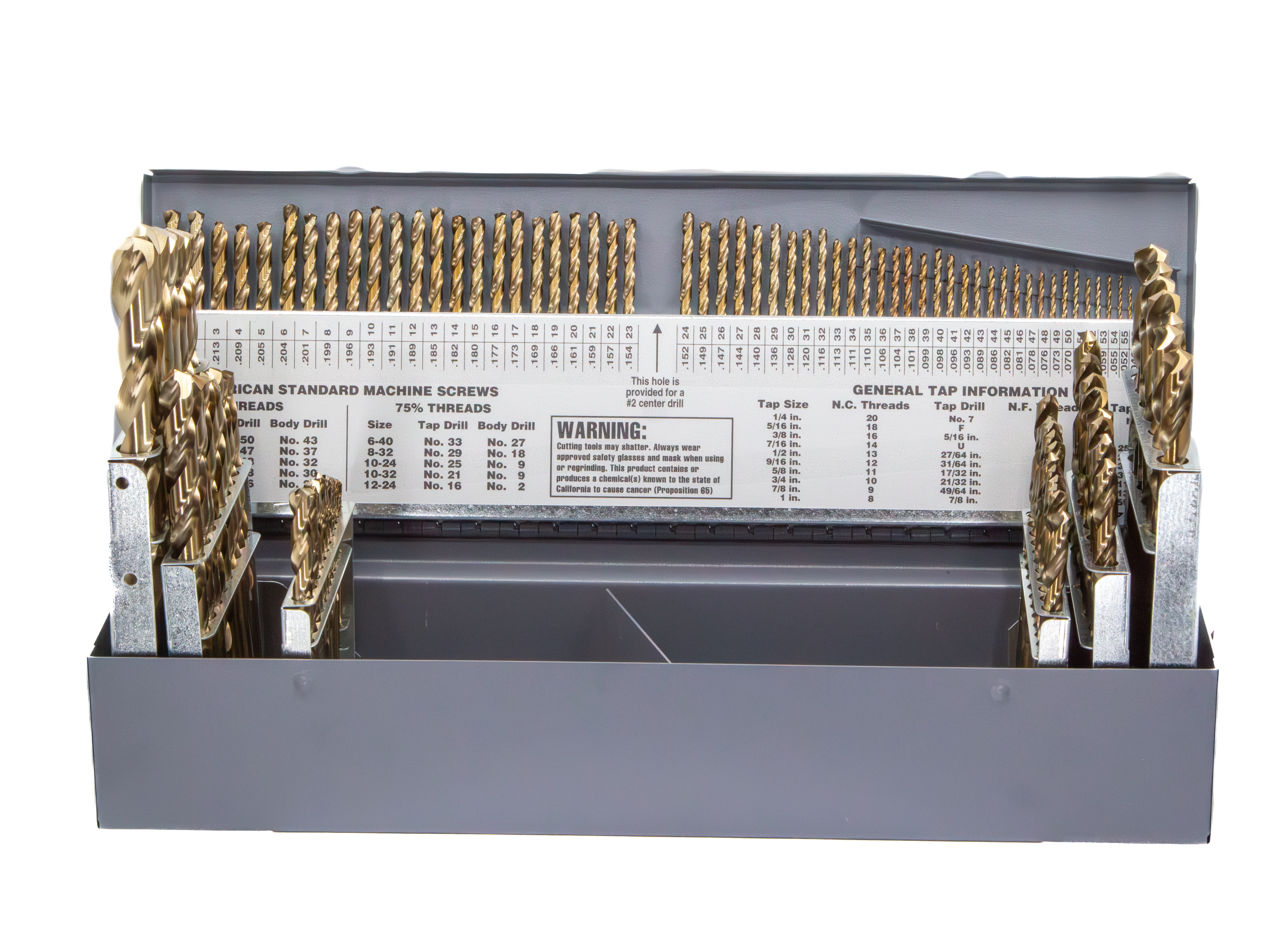 115 Piece Cobalt Jobber Length Drill Bit Set, 1/16" - 1/2" A - Z and #1-#60, DWDCO Series