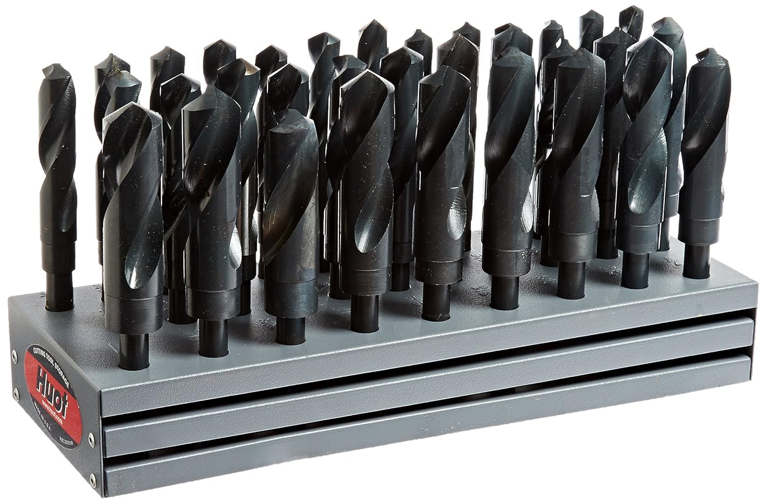 33 Piece HSS Black Oxide Reduced Shank HSS Drill Bit Set, 1/2" - 1", Metal Stand