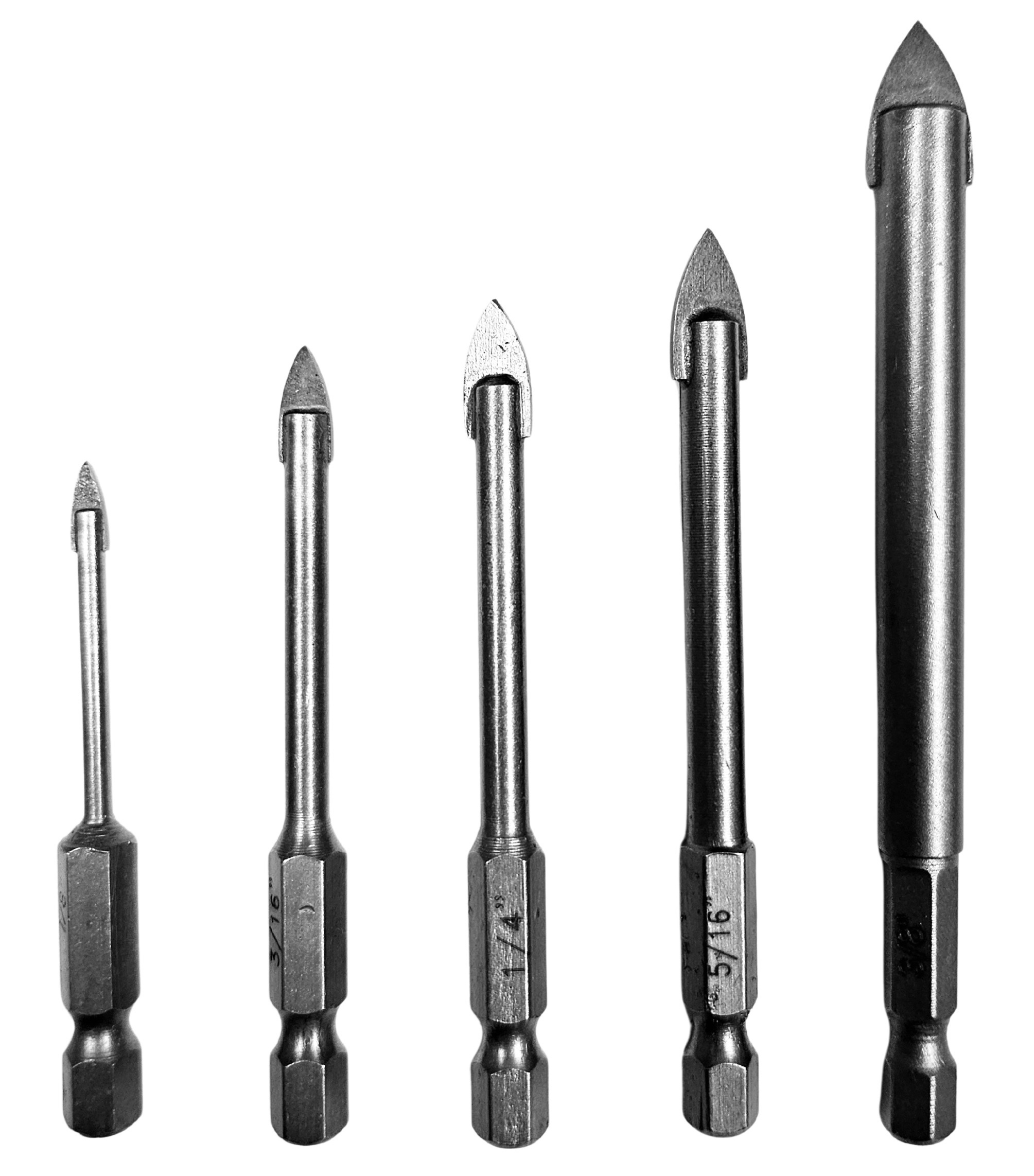 5 Piece Carbide Tipped Glass &amp; Tile Drill Bit Set with Hex Shank