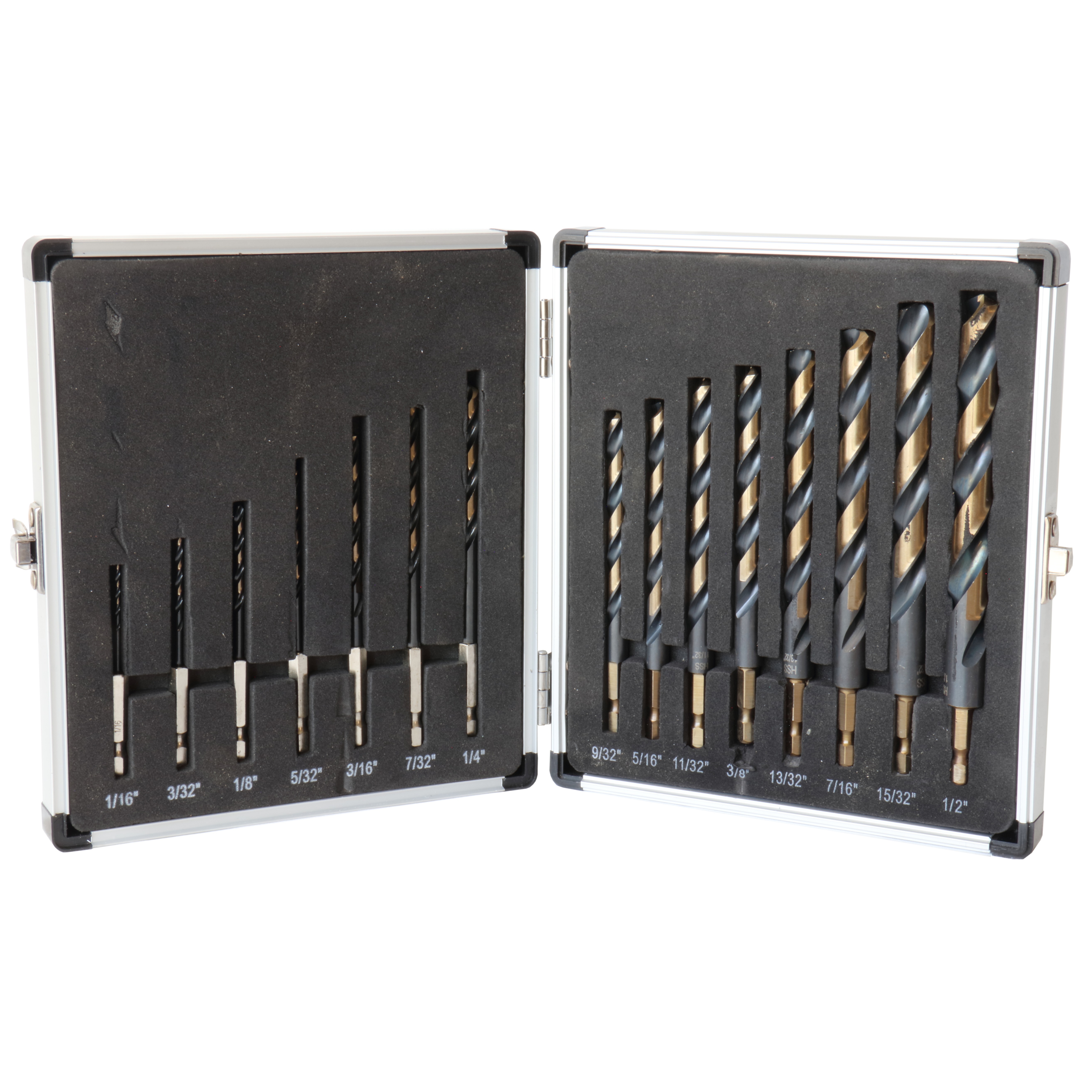 15 Piece Quick Change Hex Shank Drill Bit Set 1/16" - 1/2" Plastic Case