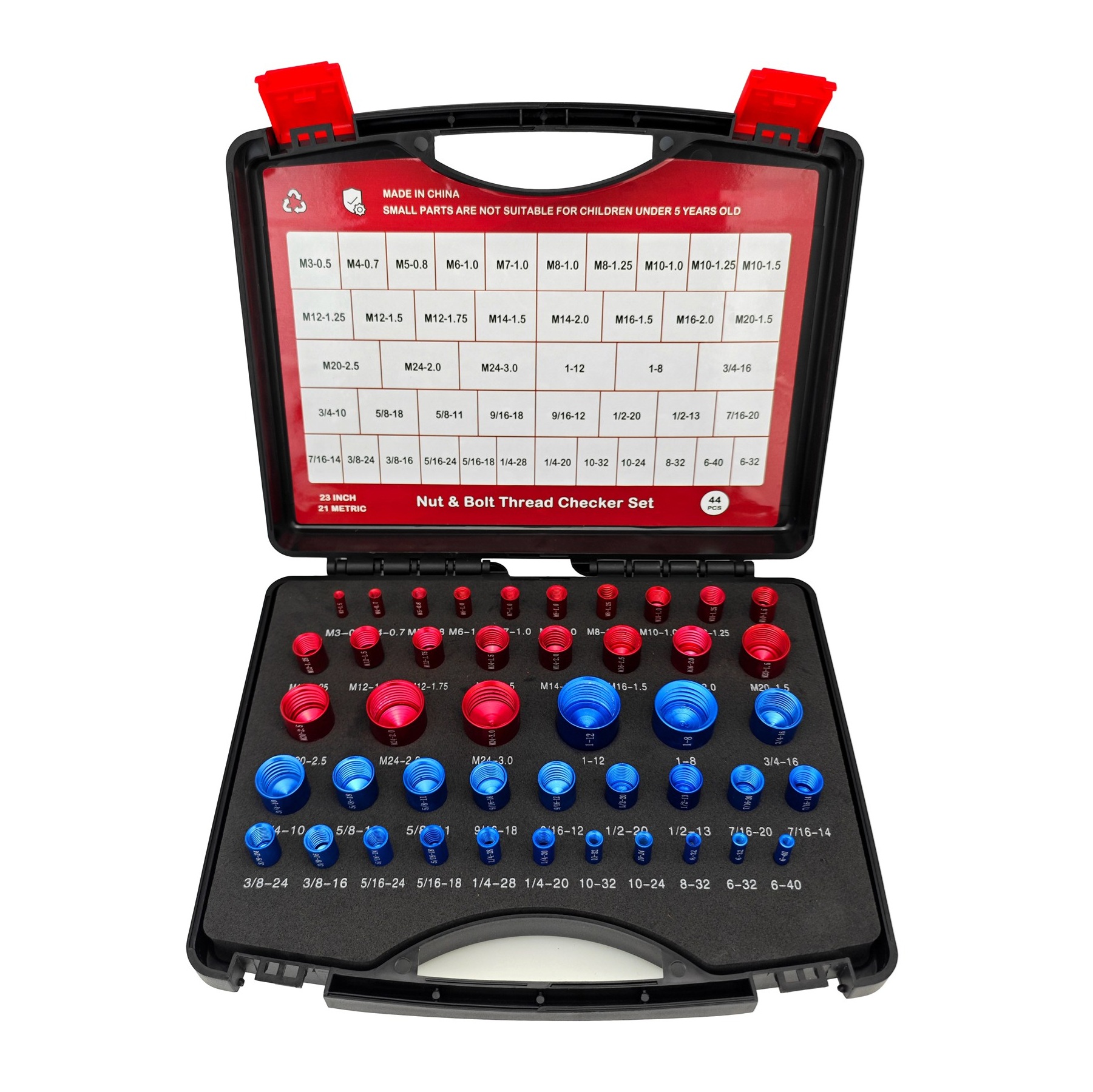 44-Piece SAE and Metric Nut and Bolt Thread Checker Standard Gauge Set (#6-32 to 1"-12, m3 - m24)