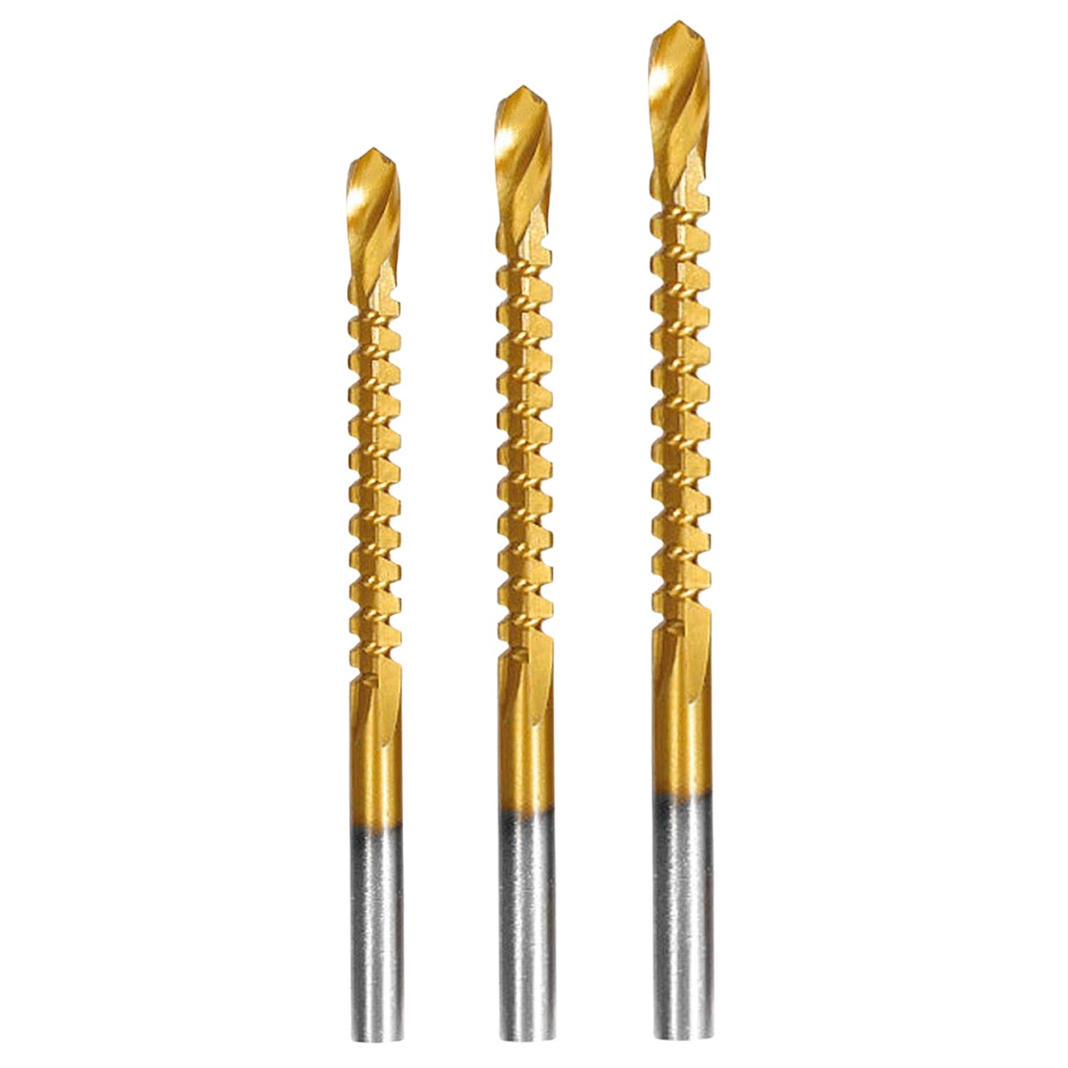 3 Piece HSS Tin-Coated Saw Drill Bit Kit, (1/8", 3/16" and 1/4")