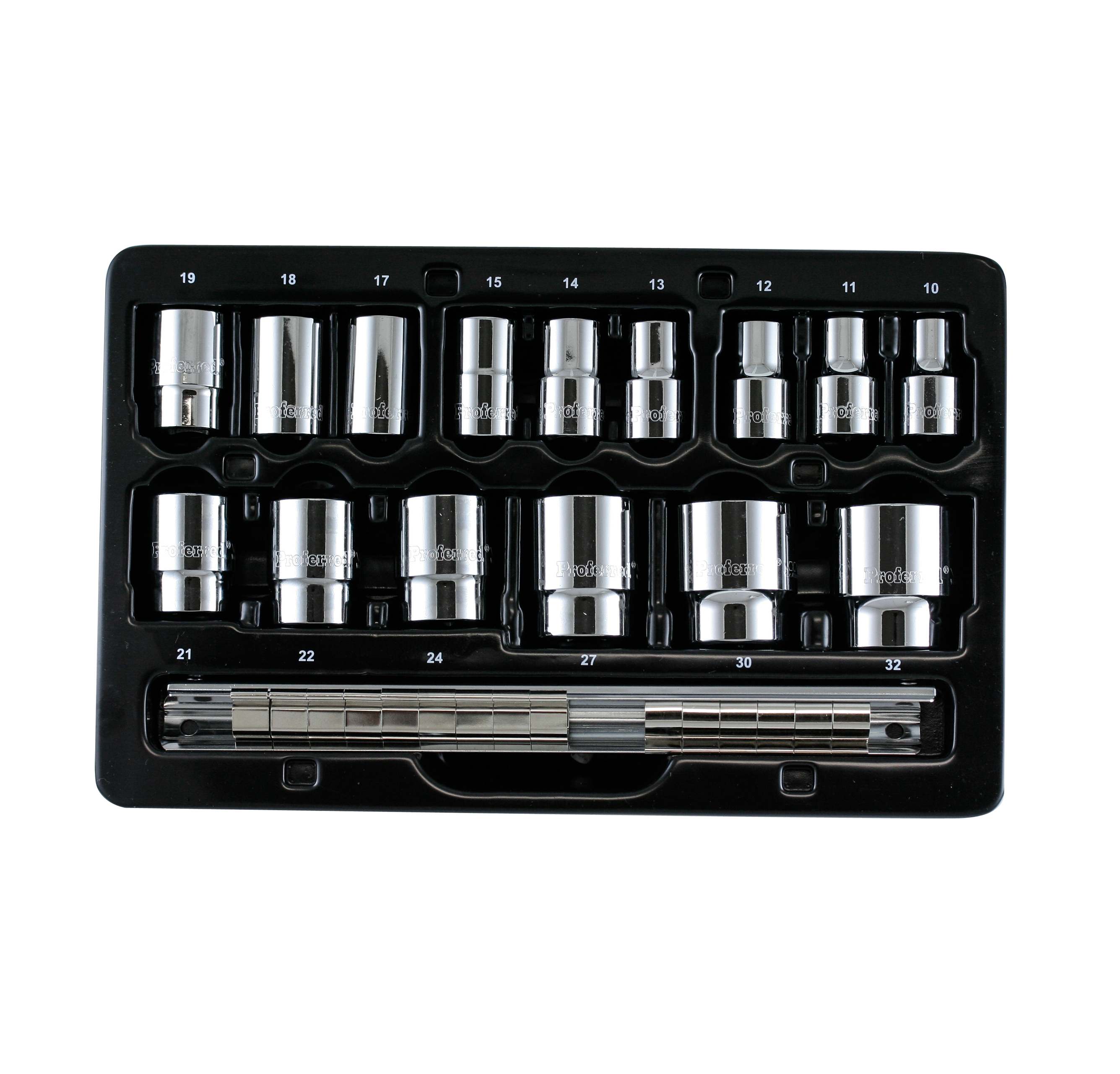 S09201 PROFERRED 1/2" DRIVE STANDARD METRIC SOCKET SET - 15 PIECE 12 POINT STANDARD Metric