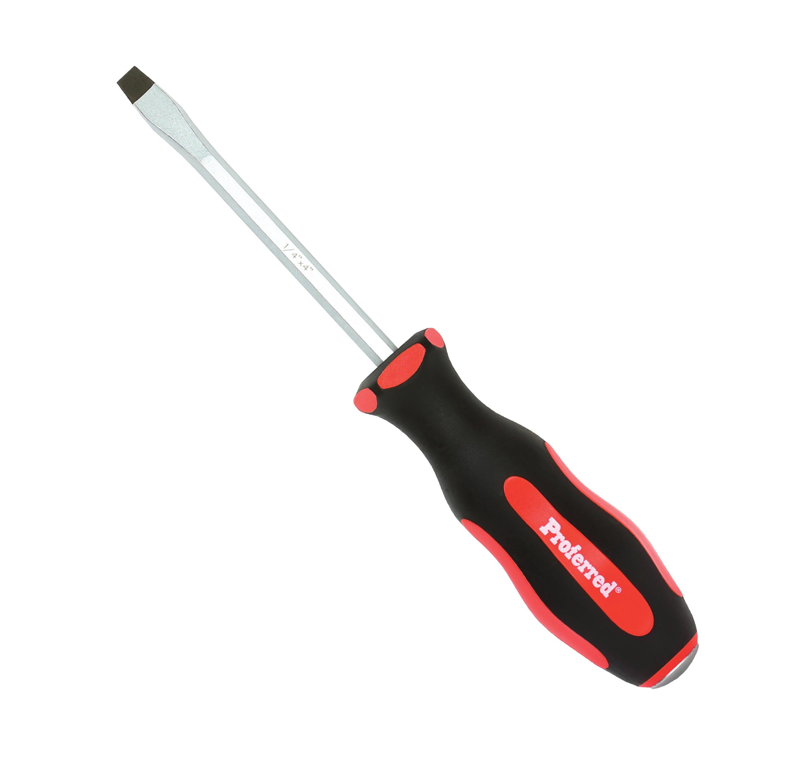 PROFERRED GO-THRU SCREWDRIVER - 1/4&quot; (Slotted)x4&quot; Red PP &amp; Black TPV Handle