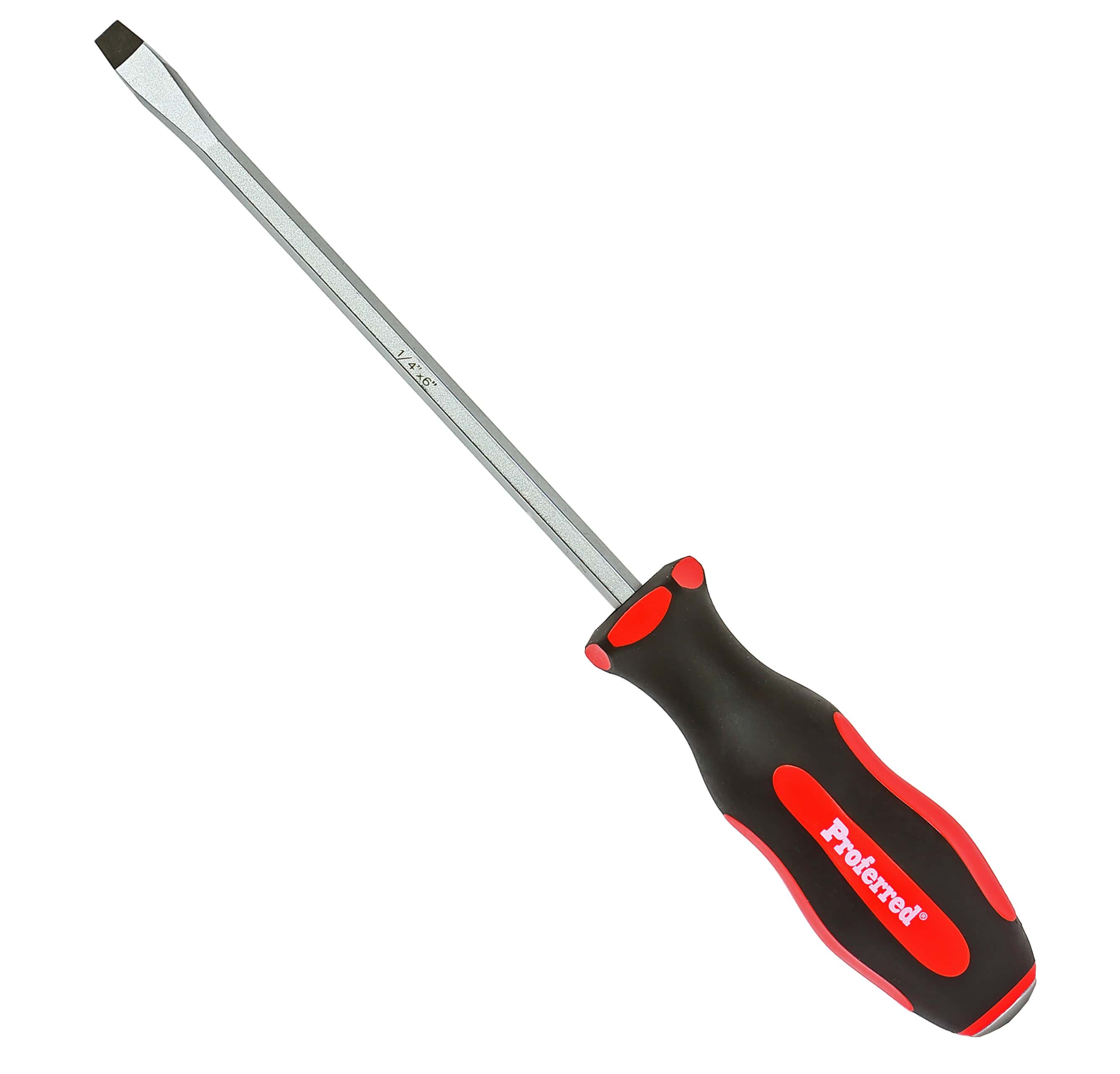 PROFERRED GO-THRU SCREWDRIVER - 1/4&quot; (Slotted)x6&quot; Red PP &amp; Black TPV Handle