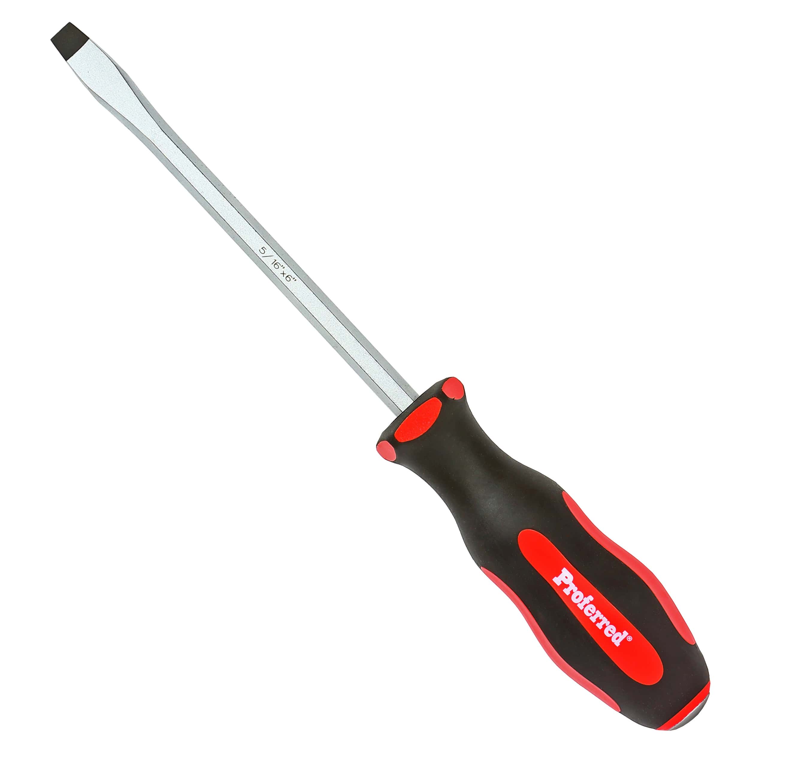 PROFERRED GO-THRU SCREWDRIVER - 5/16&quot; (Slotted)x6&quot; Red PP &amp; Black TPV Handle