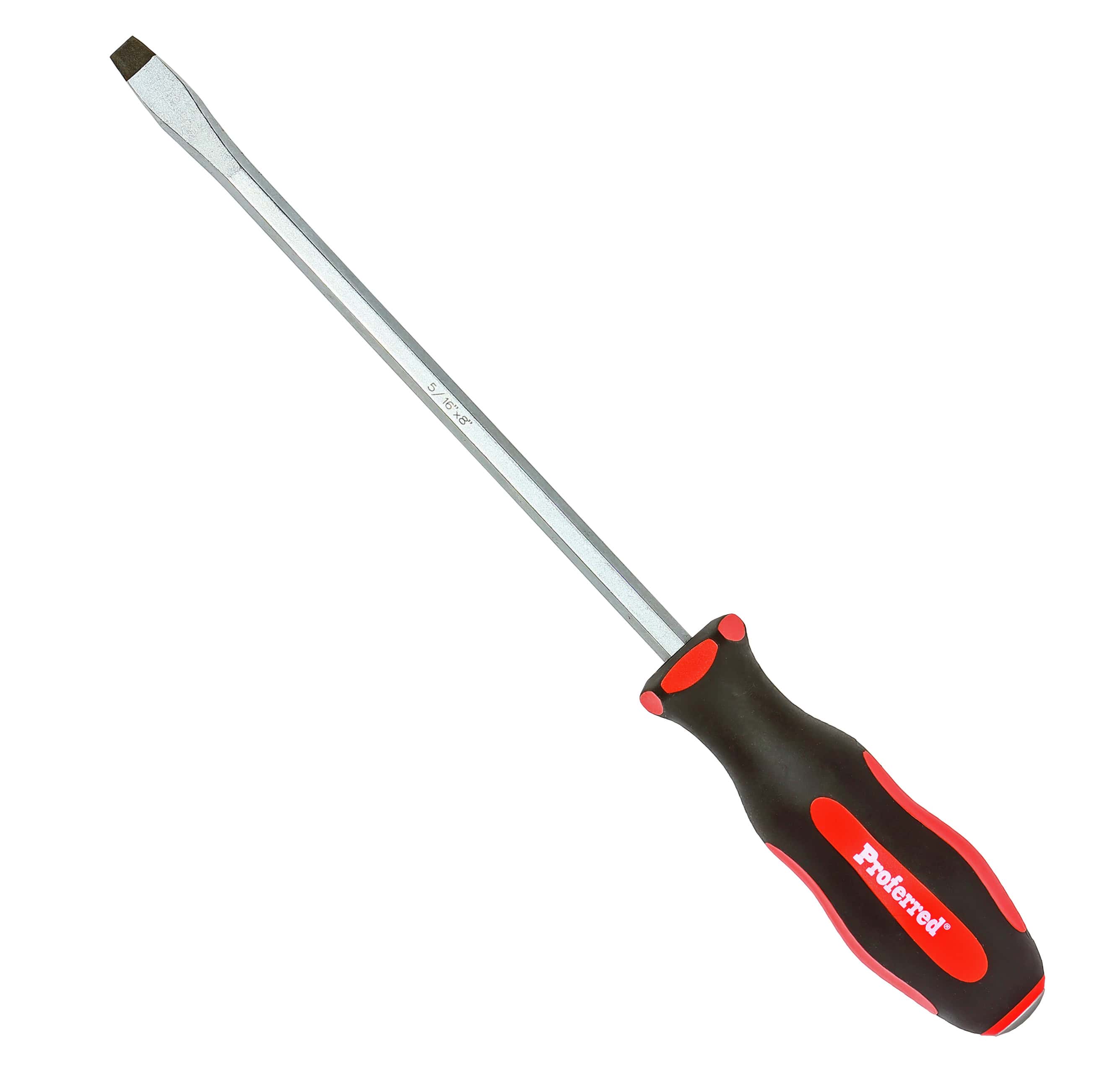 PROFERRED GO-THRU SCREWDRIVER - 5/16&quot; (Slotted)x8&quot; Red PP &amp; Black TPV Handle