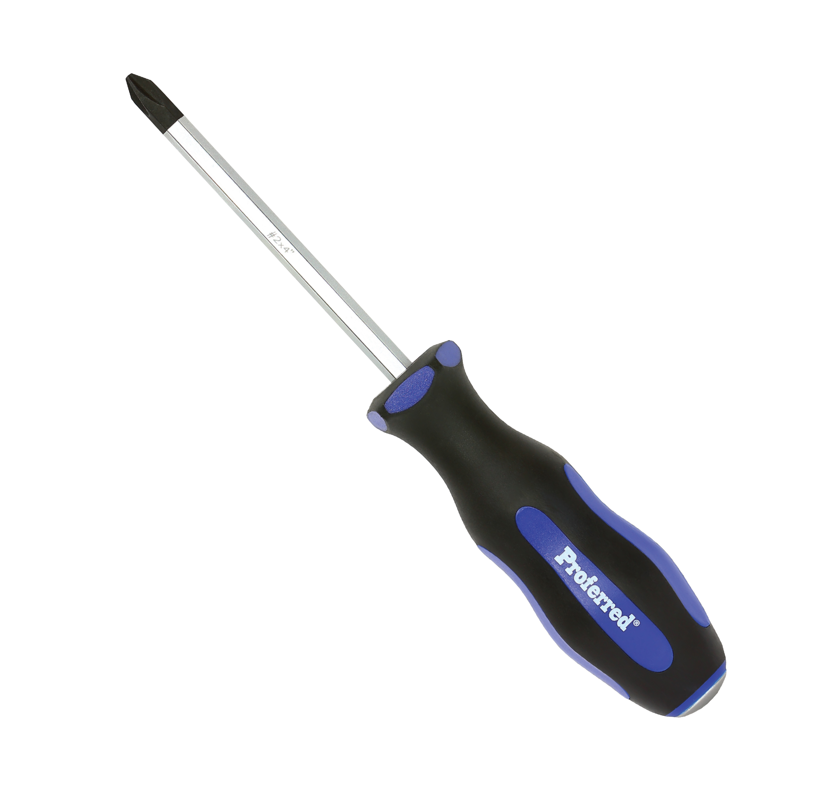 PROFERRED GO-THRU SCREWDRIVER - No. 2 (Phillips)x4&quot; Blue PP &amp; Black TPV Handle