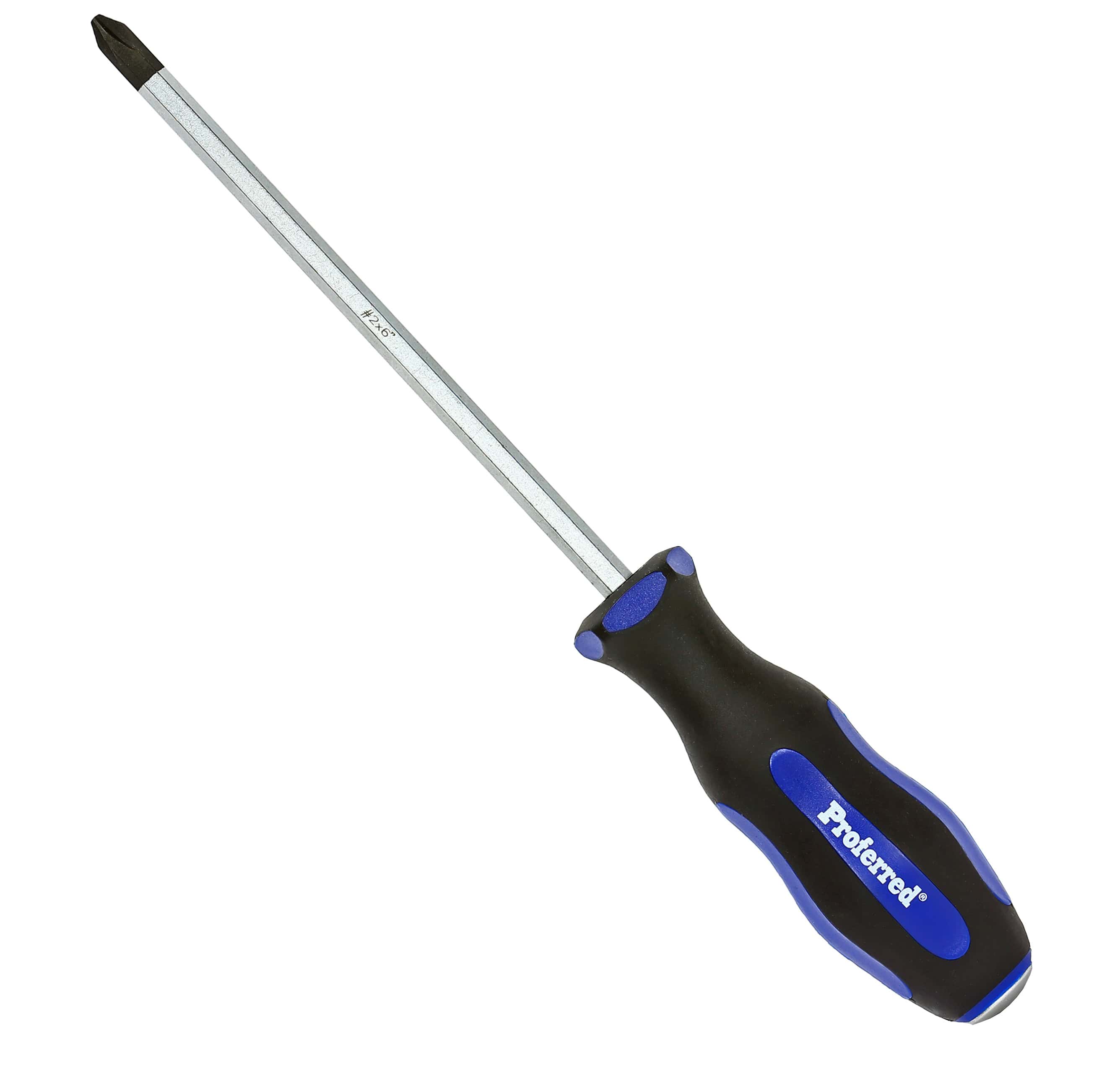 PROFERRED GO-THRU SCREWDRIVER - No. 2 (Phillips)x6&quot; Blue PP &amp; Black TPV Handle