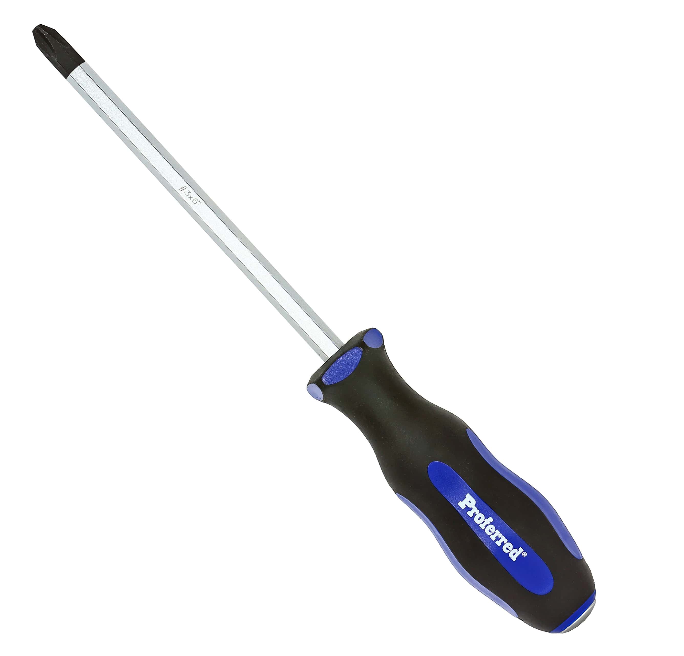 PROFERRED GO-THRU SCREWDRIVER - No. 3 (Phillips)x6&quot; Blue PP &amp; Black TPV Handle