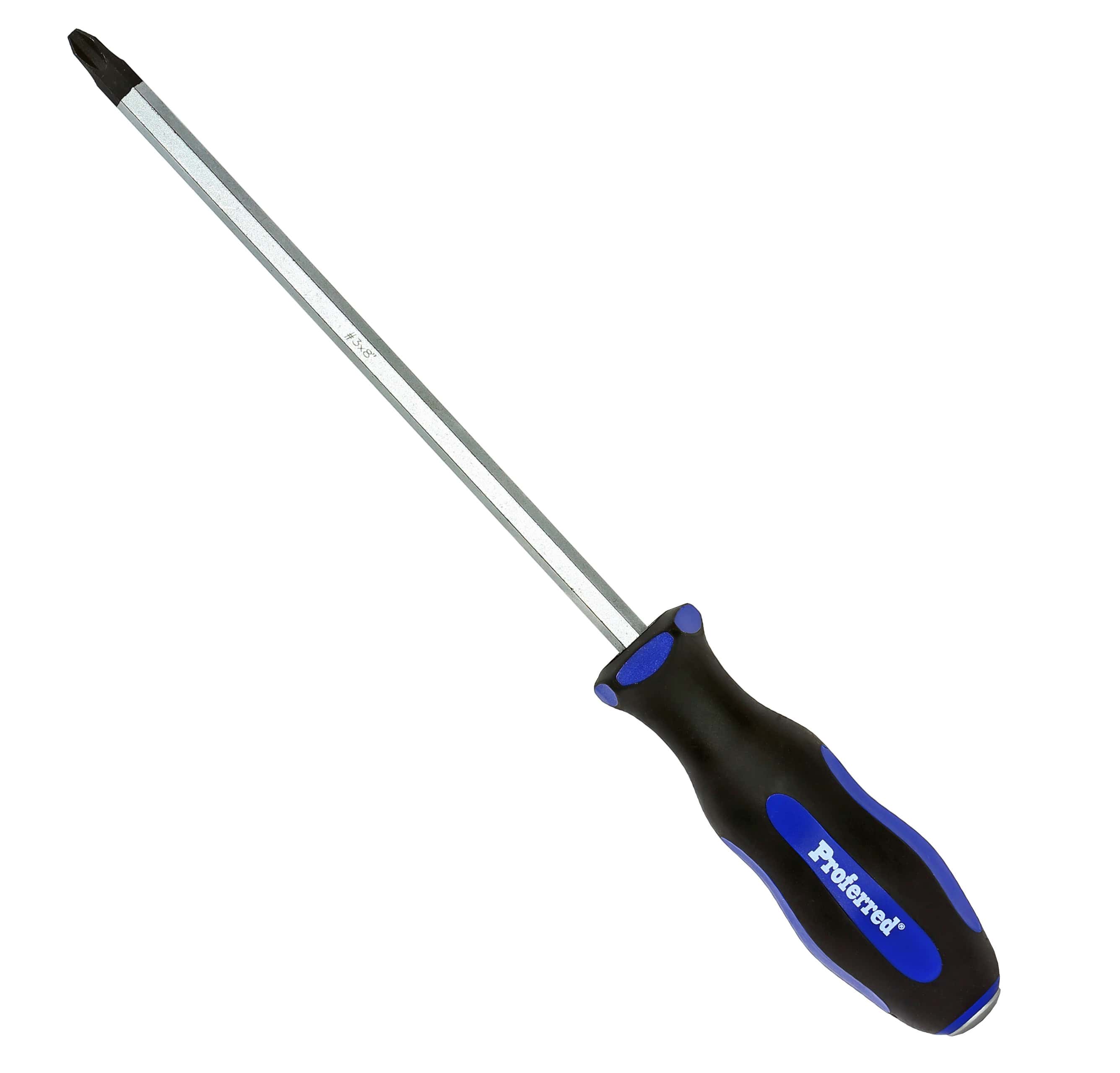 PROFERRED GO-THRU SCREWDRIVER - No. 3 (Phillips)x8&quot; Blue PP &amp; Black TPV Handle