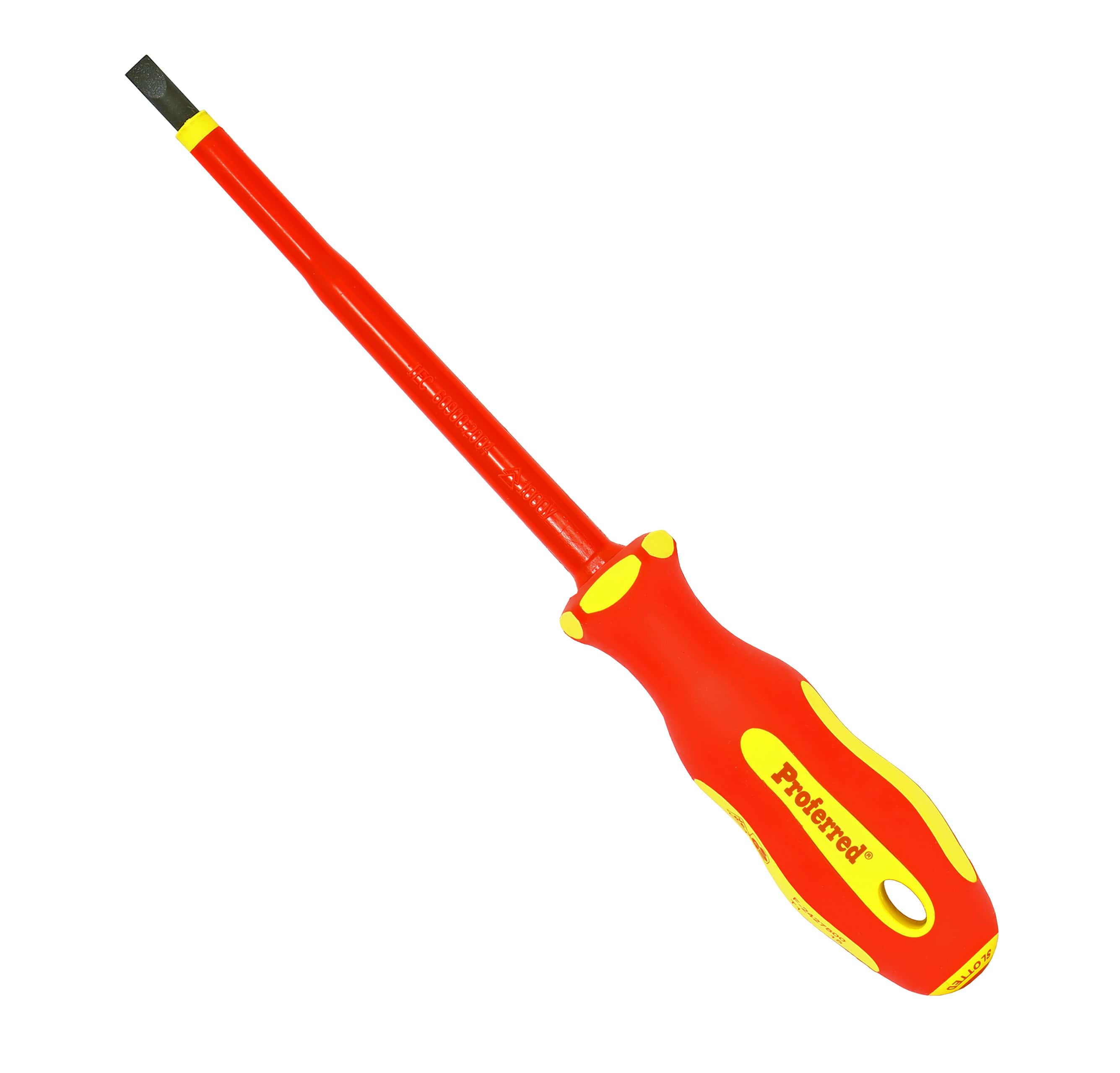 PROFERRED INSULATED (1000V) SCREWDRIVER - 1/4&quot; (Slotted)x6&quot; Yellow PP &amp; Red TPV Handle