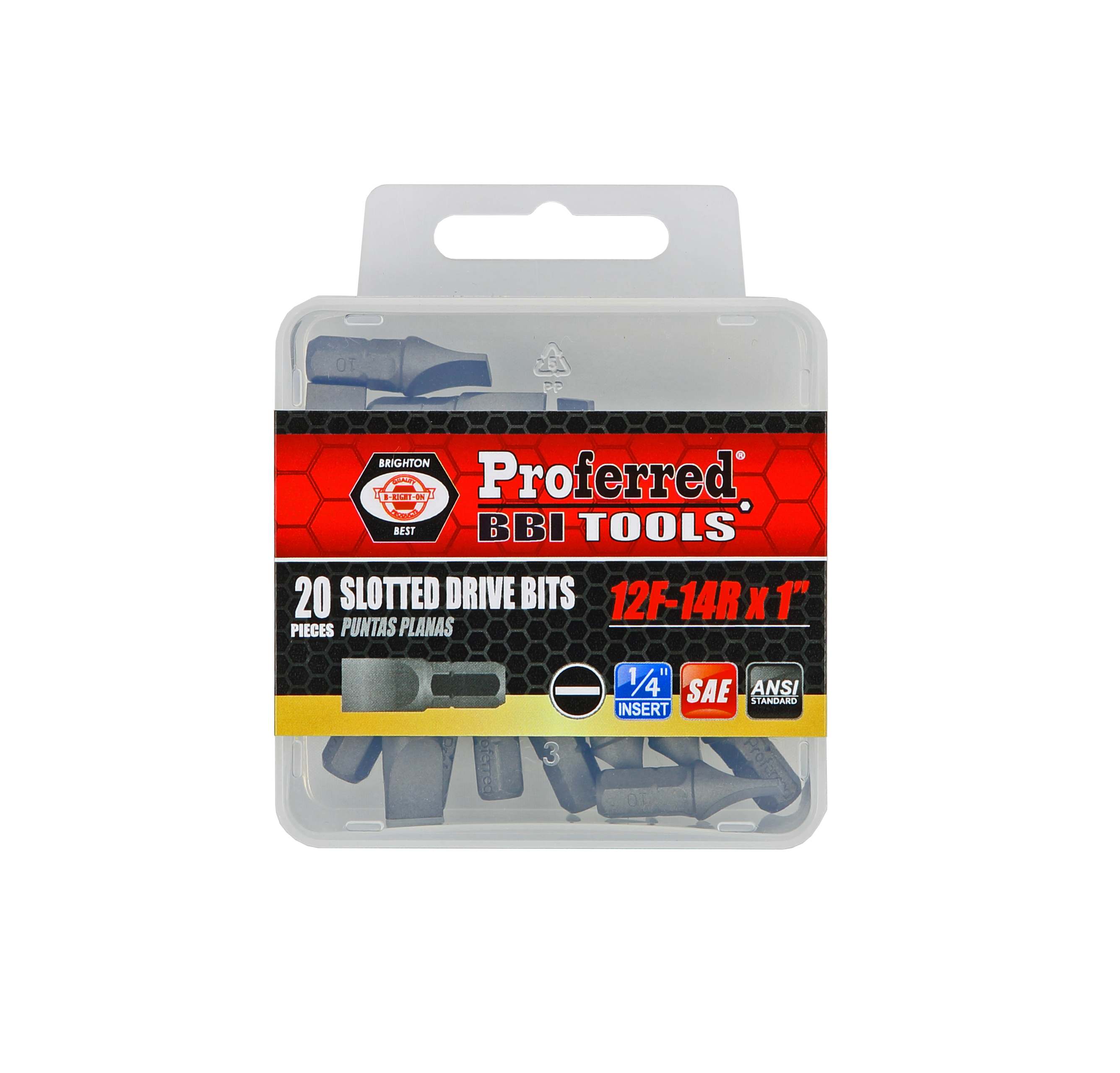 SLOTTED DRIVE BITS - 12F-14R,1&quot;,1/4&quot; Hex-Bull Nose Shank