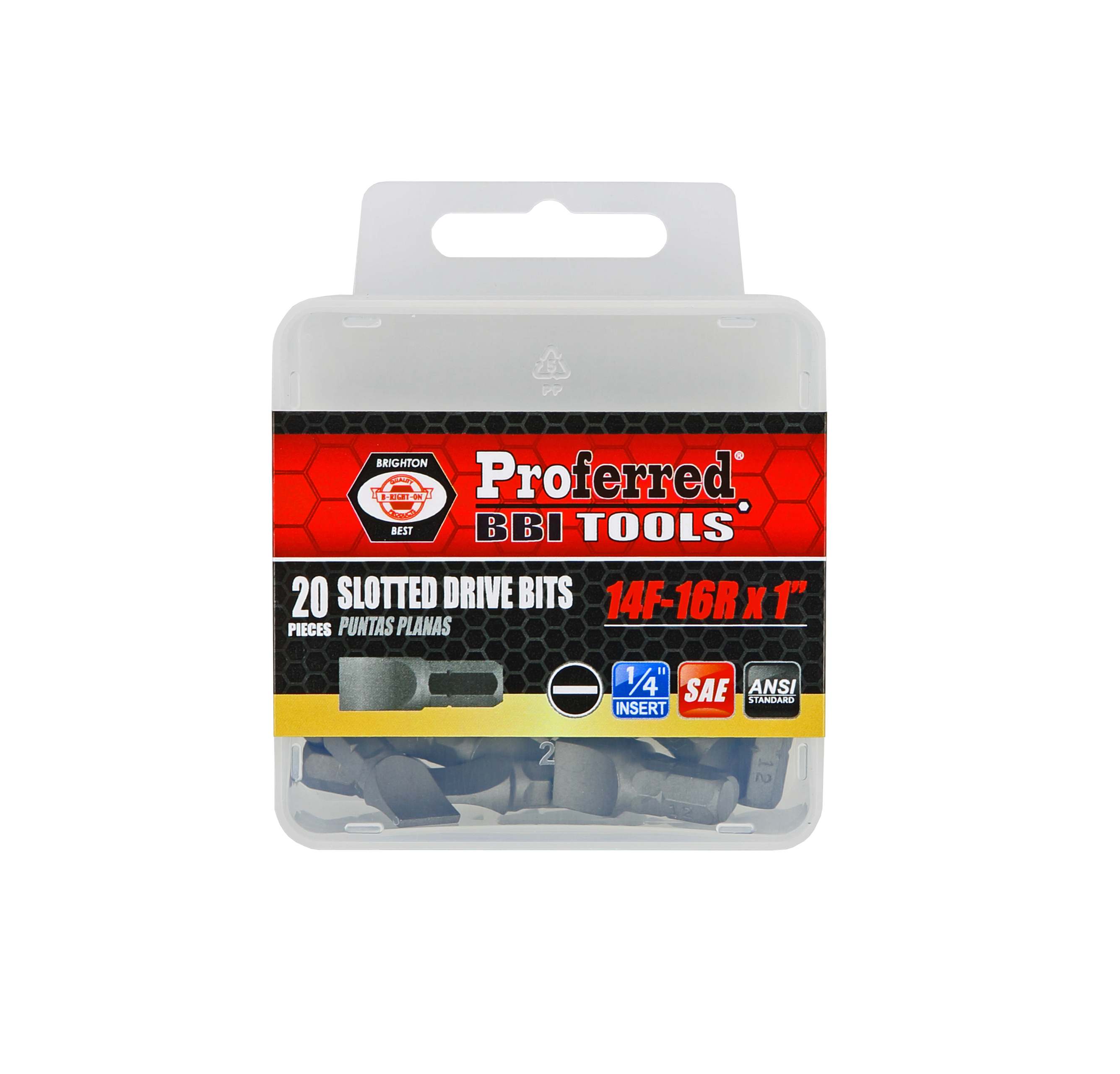 SLOTTED DRIVE BITS - 14F-16R,1&quot;,1/4&quot; Hex-Bull Nose Shank