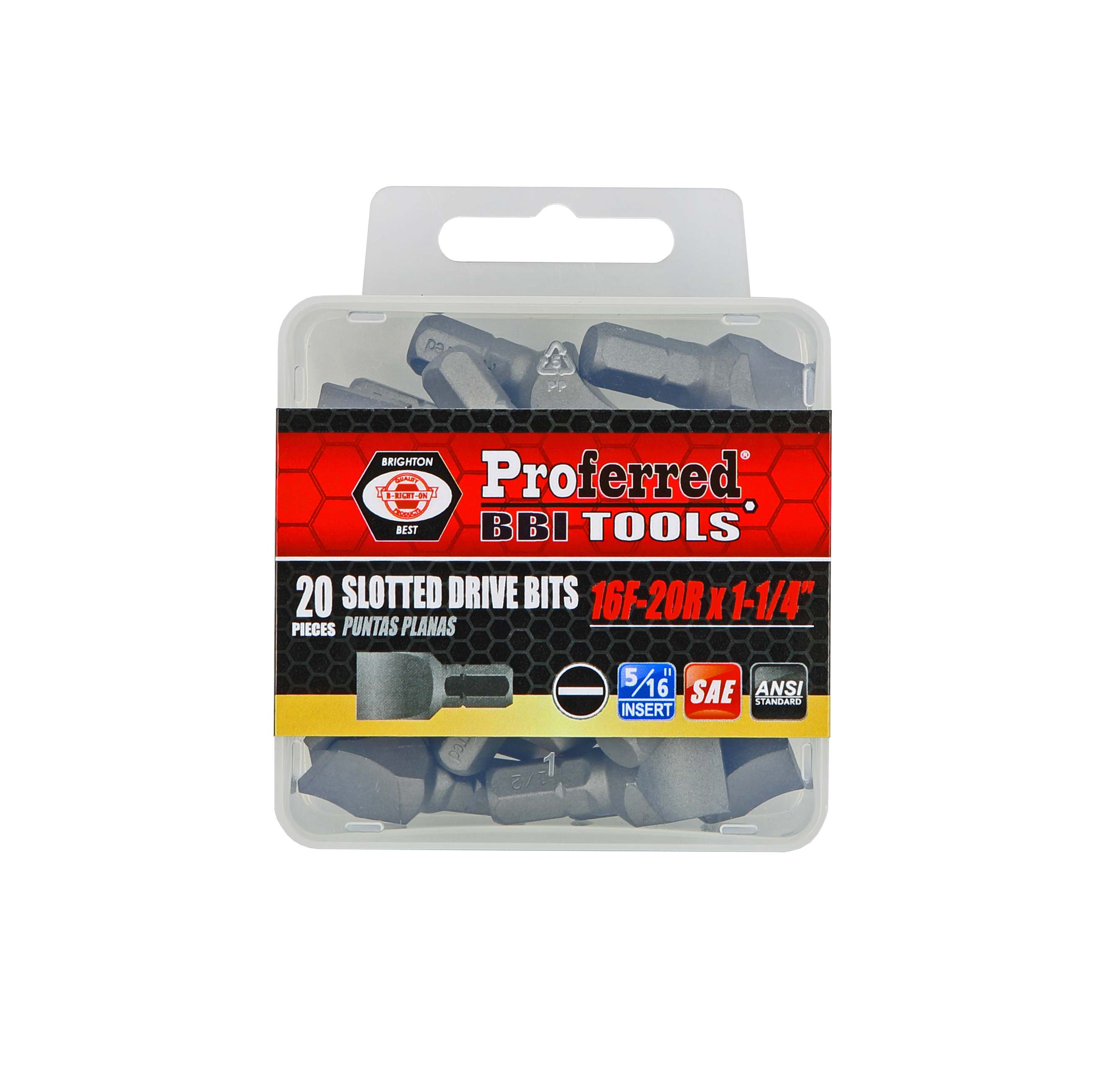 SLOTTED DRIVE BITS - 16F-20R,1 1/4&quot;,5/16&quot; Hex-Bull Nose Shank