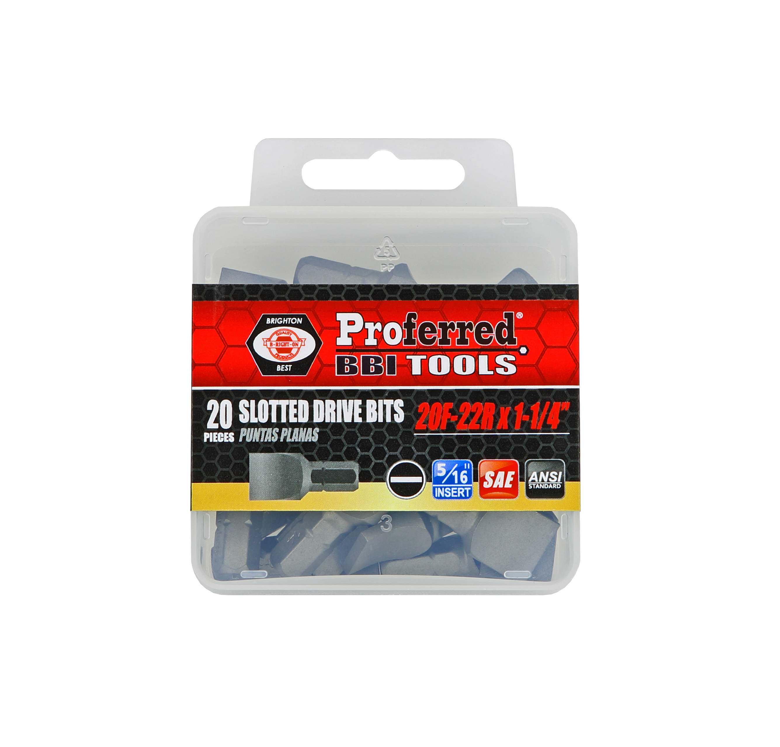 SLOTTED DRIVE BITS - 20F-22R,1 1/4&quot;,5/16&quot; Hex-Bull Nose Shank