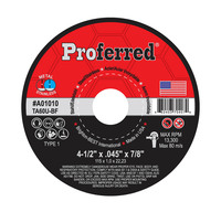 A01010 ABRASIVE CUT-OFF WHEELS AND CHOP SAW WHEELS - 4-1/2" x .045" x 7/8" Type 1 Cutoff Wheel, TA60U