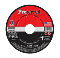 A01020 ABRASIVE CUT-OFF WHEELS AND CHOP SAW WHEELS - 4-1/2" x .045" x 7/8" Type 27 Cutoff Wheel, TA60U