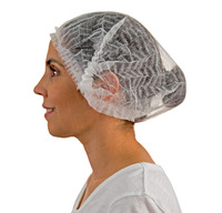 HEAD AND SHOE COVERS - 24", White, Pleated Bouffant Cap